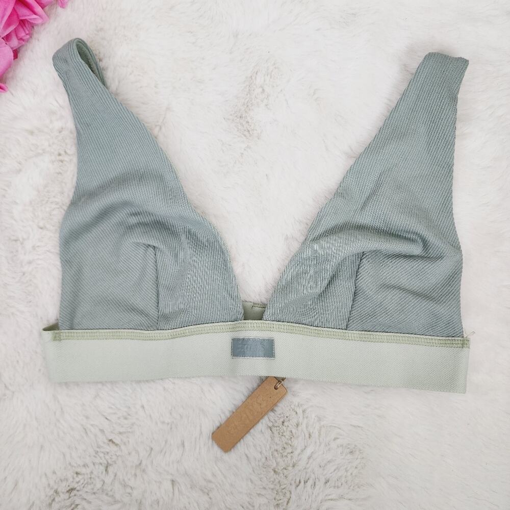 Skims Cotton Rib Plunge Bralette Mineral Grey XL NWT Powermesh Supportive Bra L